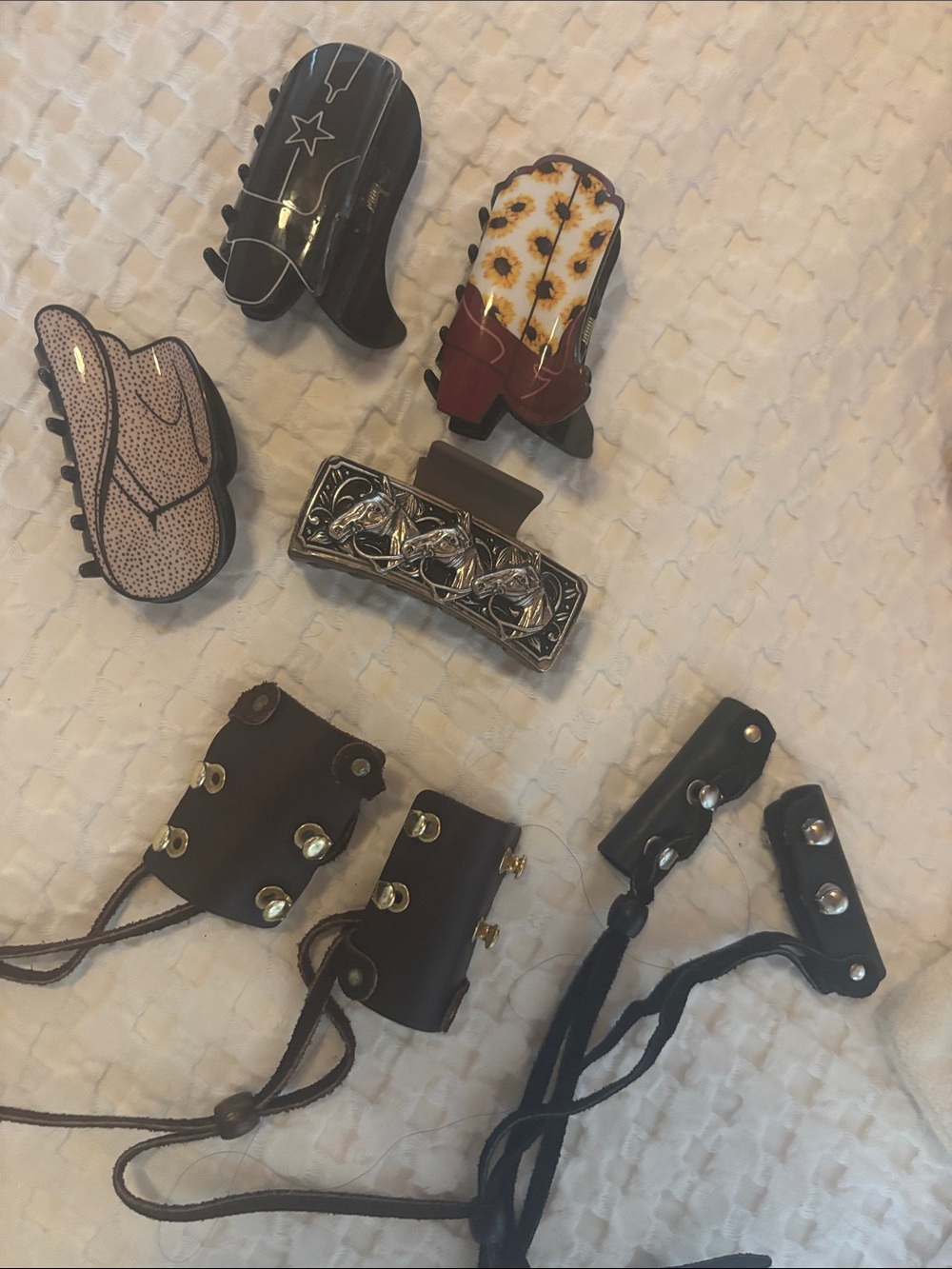 Western Cowboy Spur Covers and Leather Straps Set - Black, Brown, Red, Floral